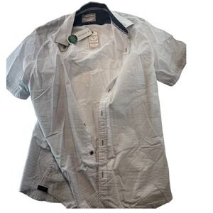 Flag & Anthem Monroe White Dobby Stripe Short Sleeve‎ Shirt - Men's Medium NEW